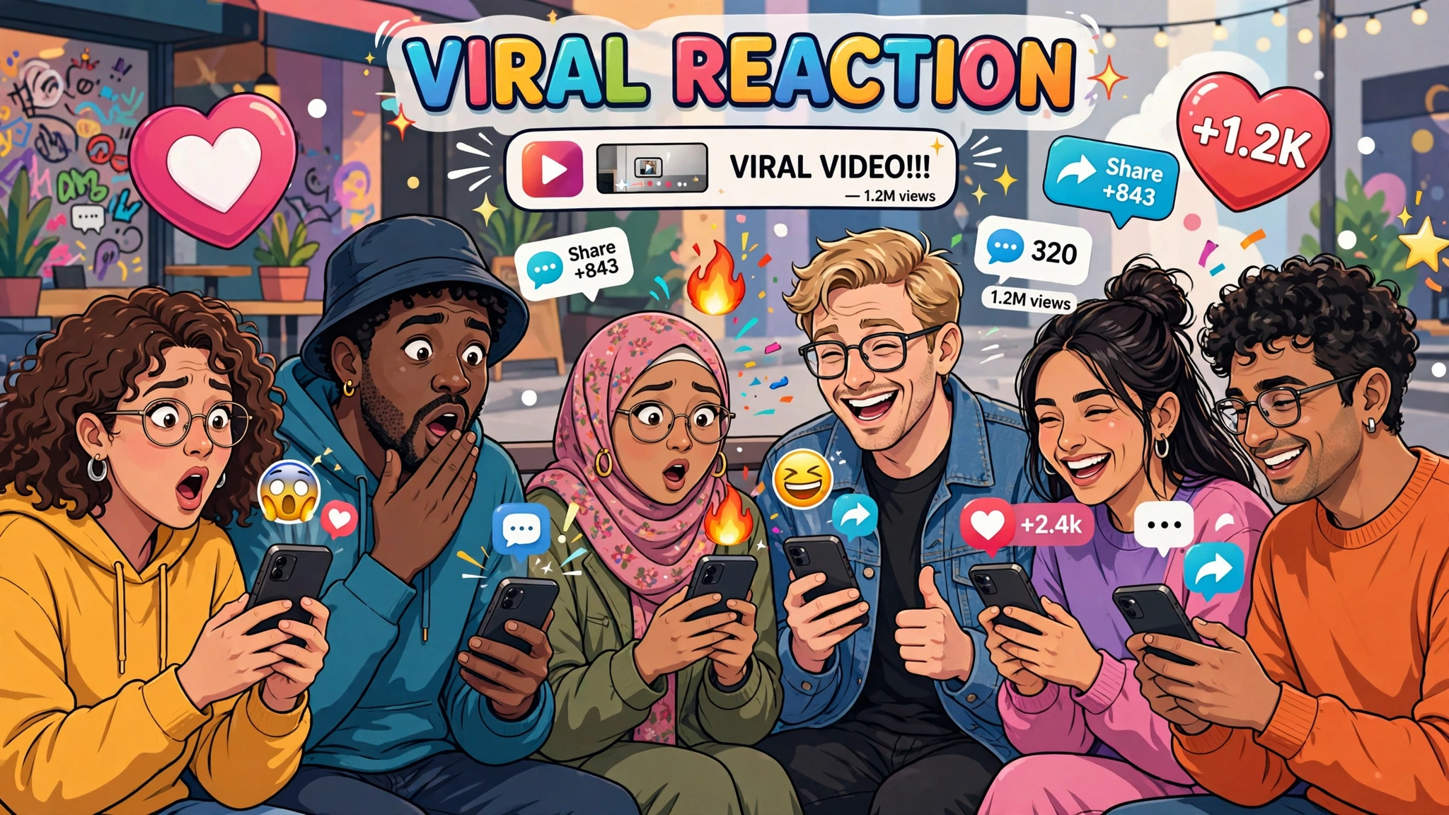People reacting to a viral video on their smartphones