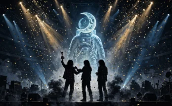 VMAs 2026 awards stage celebration with confetti and golden lights