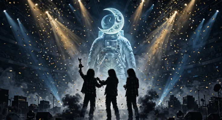 VMAs 2026 awards stage celebration with confetti and golden lights