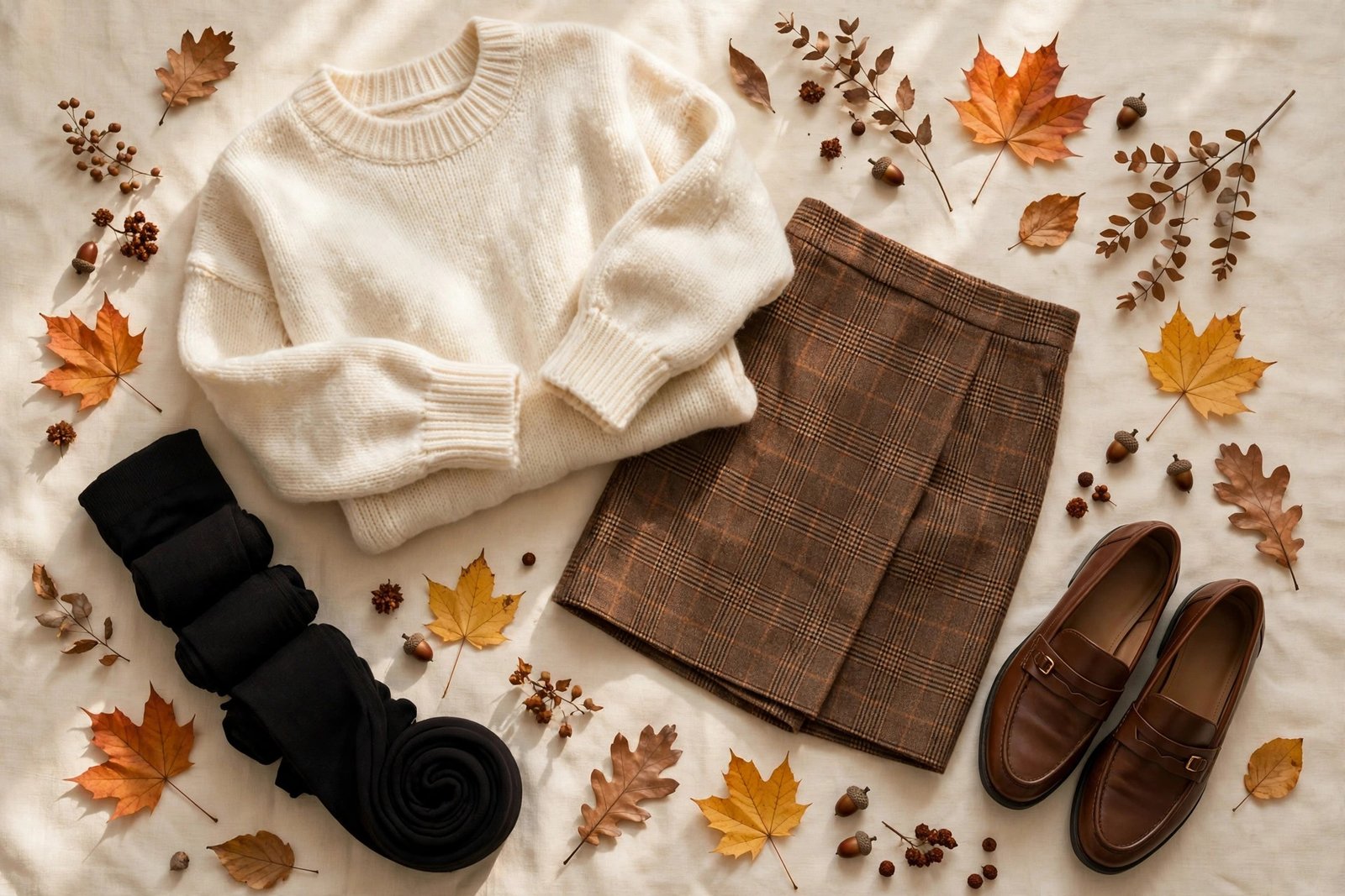 6. Plaid Mini Skirt + Oversized Sweater